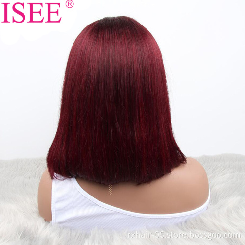 Top Quality Brazilian Human Hair 1b 99j Ombre Color Wigs,Burgundy Red Colord Transparent Lace Front Wig